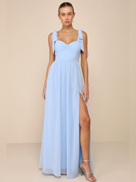 Lulus Dresses & Skirts - Lulus Light Blue Bow Strap Maxi Dress with High Slit